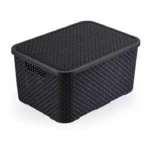 ORGANIZADOR RATTAN COM TAMPA PRETO 15LTS