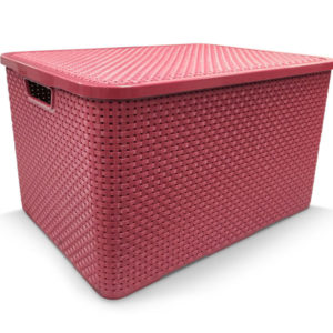 ORGANIZADOR RATTAN COM TAMPA ROSA 20LTS